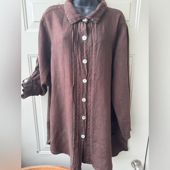 Match Point Tan Brown 3/4 Sleeve 100% Linen Tunic Top Coastal Grandma Small - Picture 3 of 10